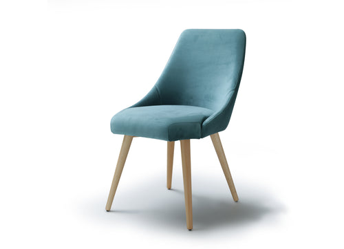 Blue chair Alba with wooden legs on a white background