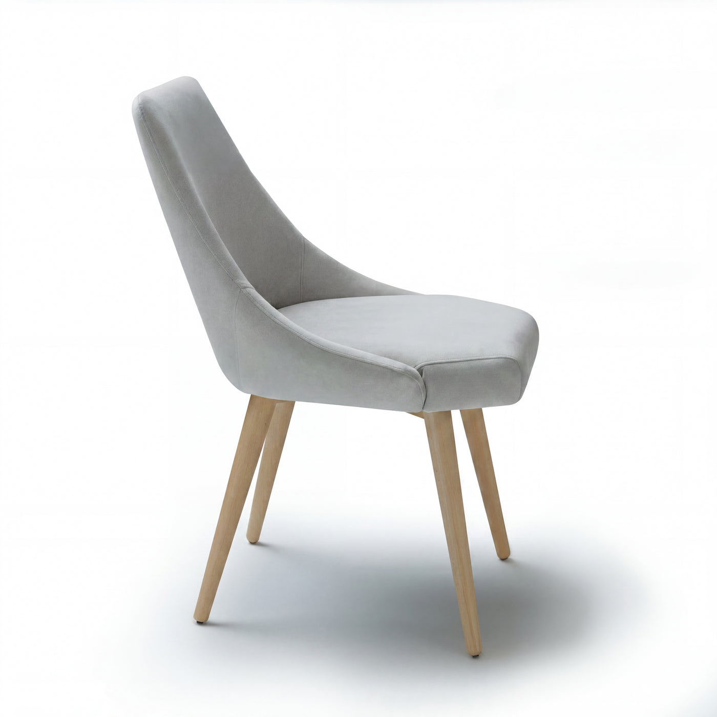 Light grey chair Alba with wooden legs on a white background - side view