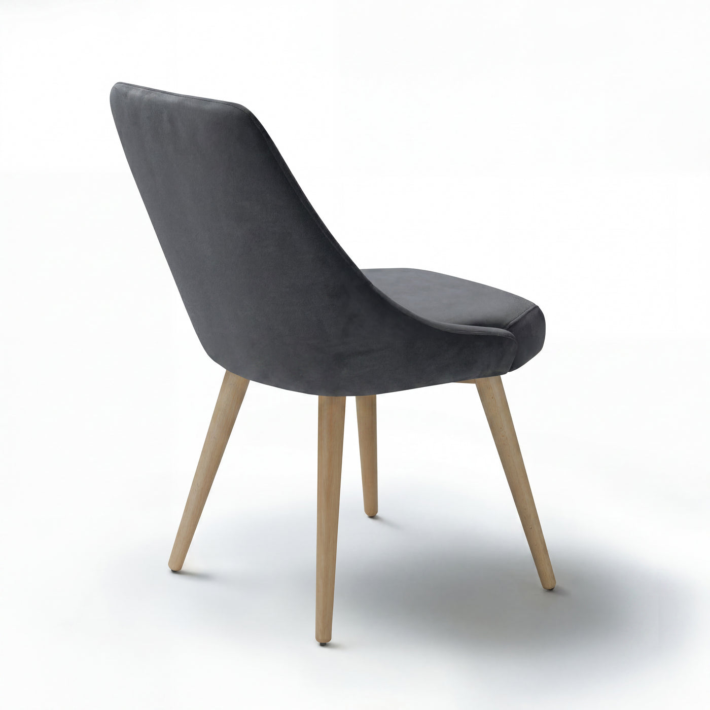 Dark grey chair Alba with wooden legs on a white background - back view