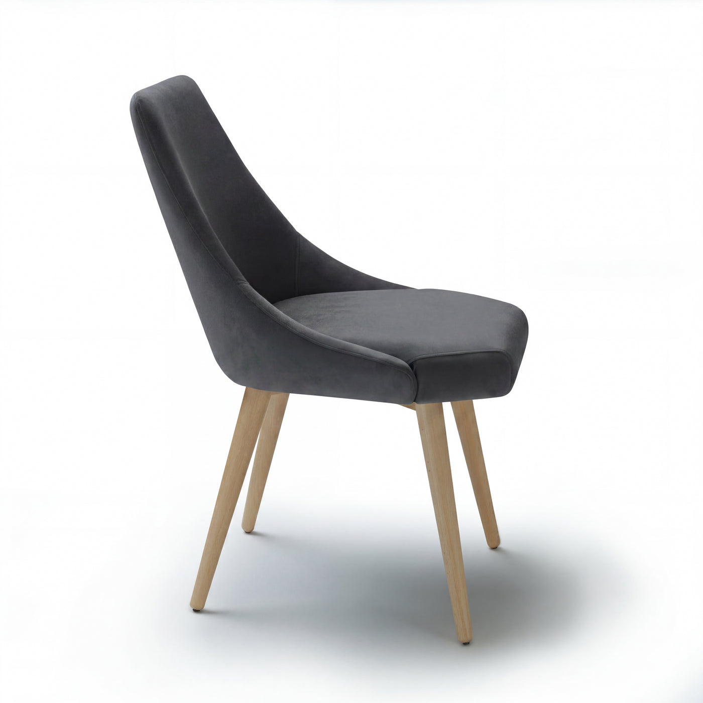 Dark grey chair Alba with wooden legs on a white background - side view