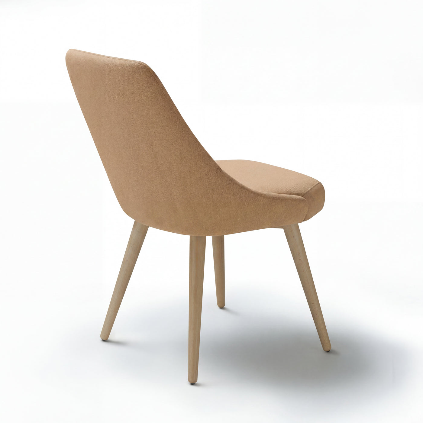 Peach color chair Alba with wooden legs on a white background - back view