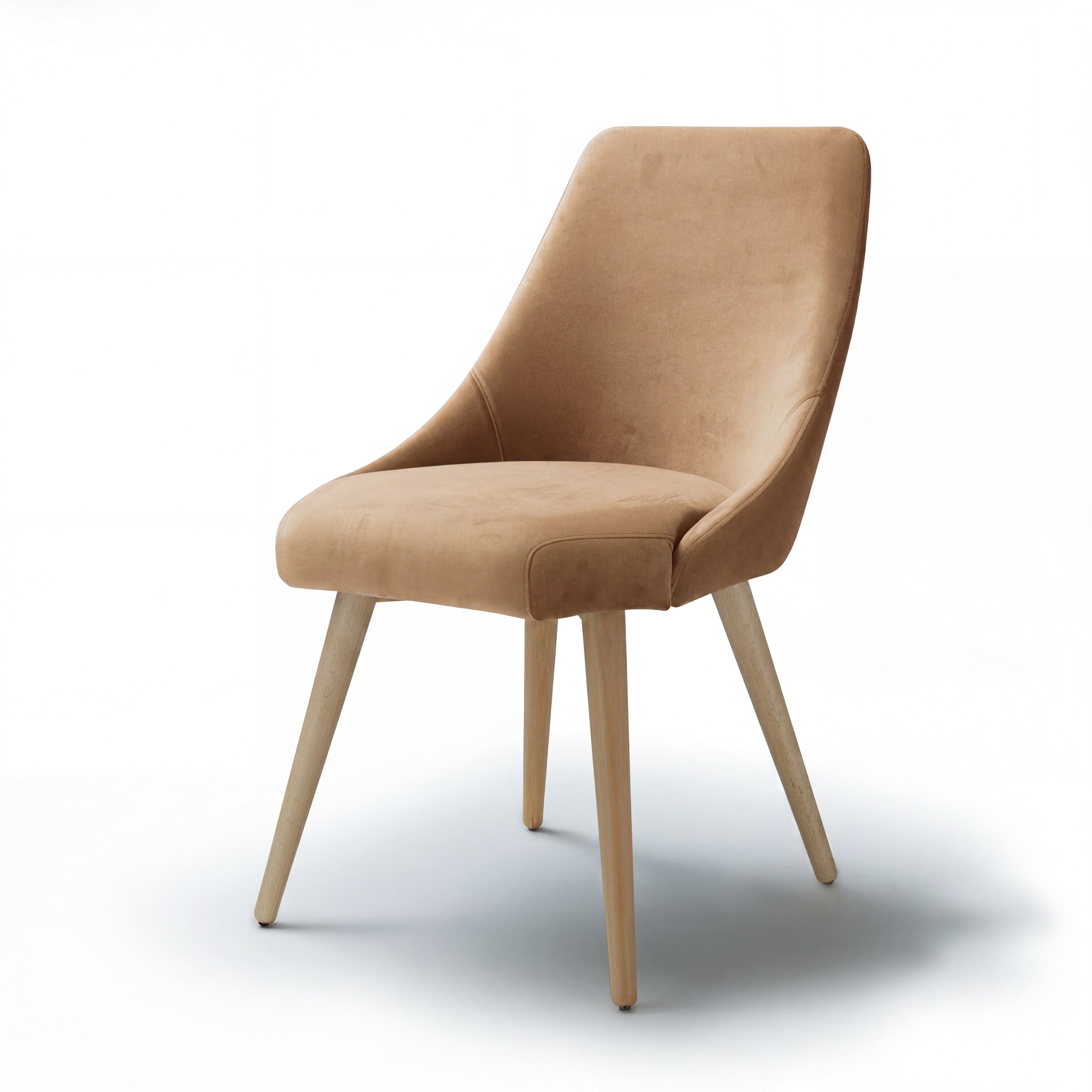 Peach color chair Alba with wooden legs on a white background -main view