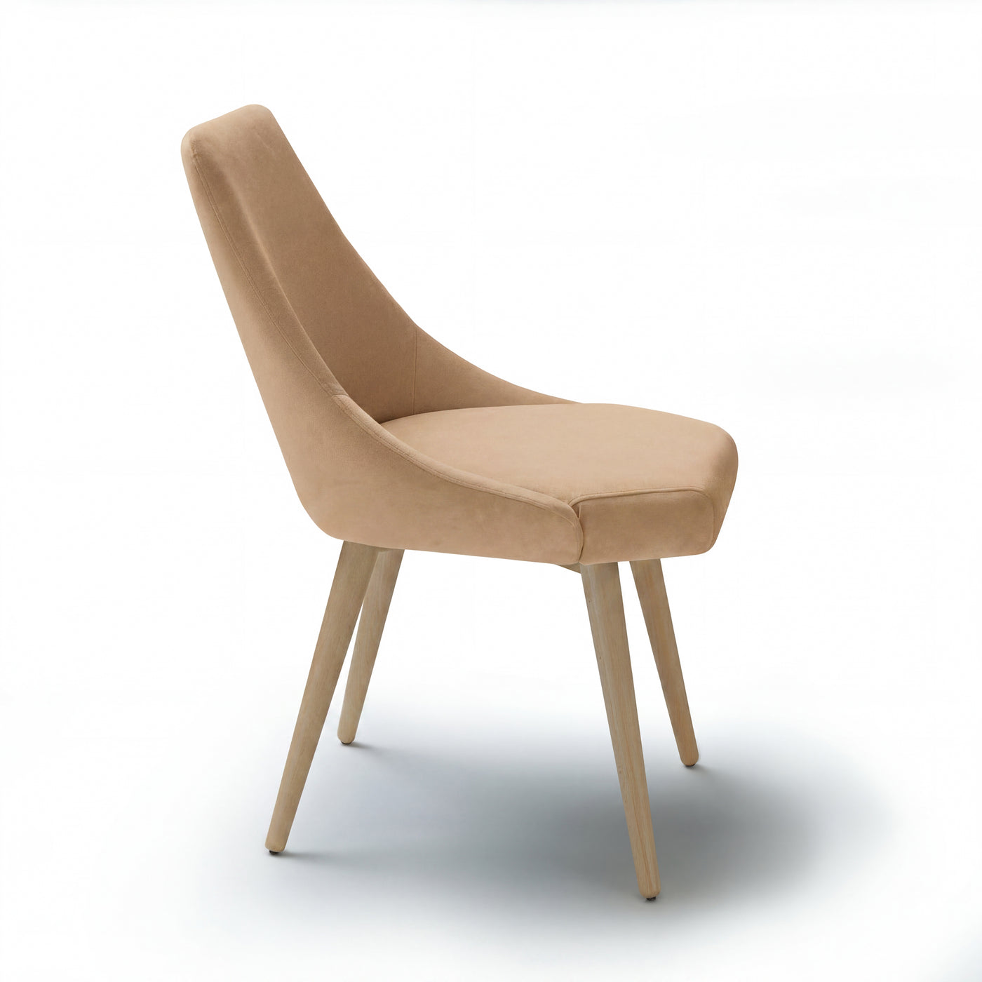 Peach color chair Alba with wooden legs on a white background - side view
