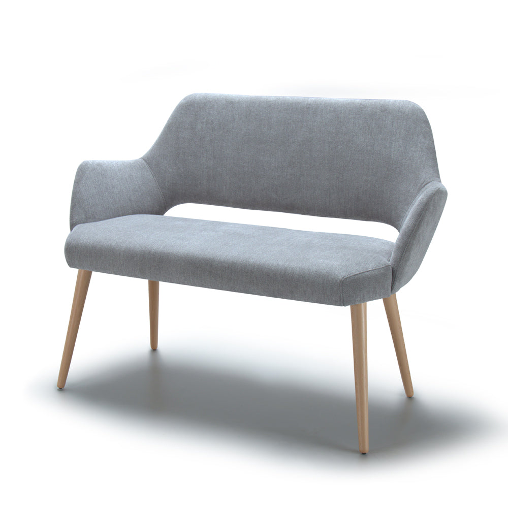 Gray Andre sofa with wooden legs on a white background