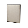 Headboard with a beige upholstery and black frame on a white background -side view