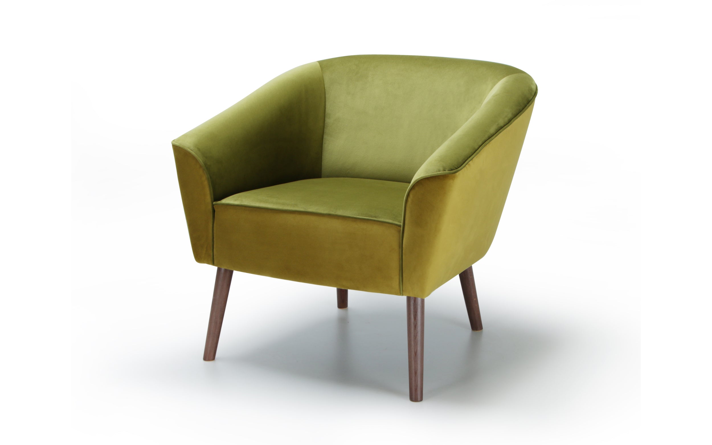 Green armchair Leonardo with wooden legs on a white background -main view