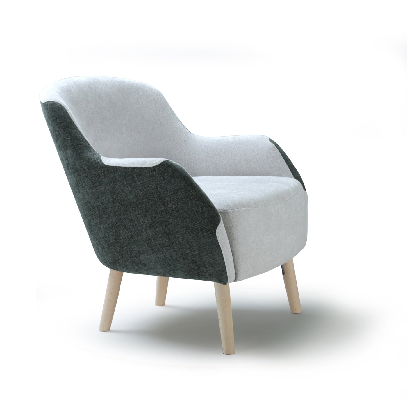 Modern armchair Lola with dark green and white design on a white background -front side view