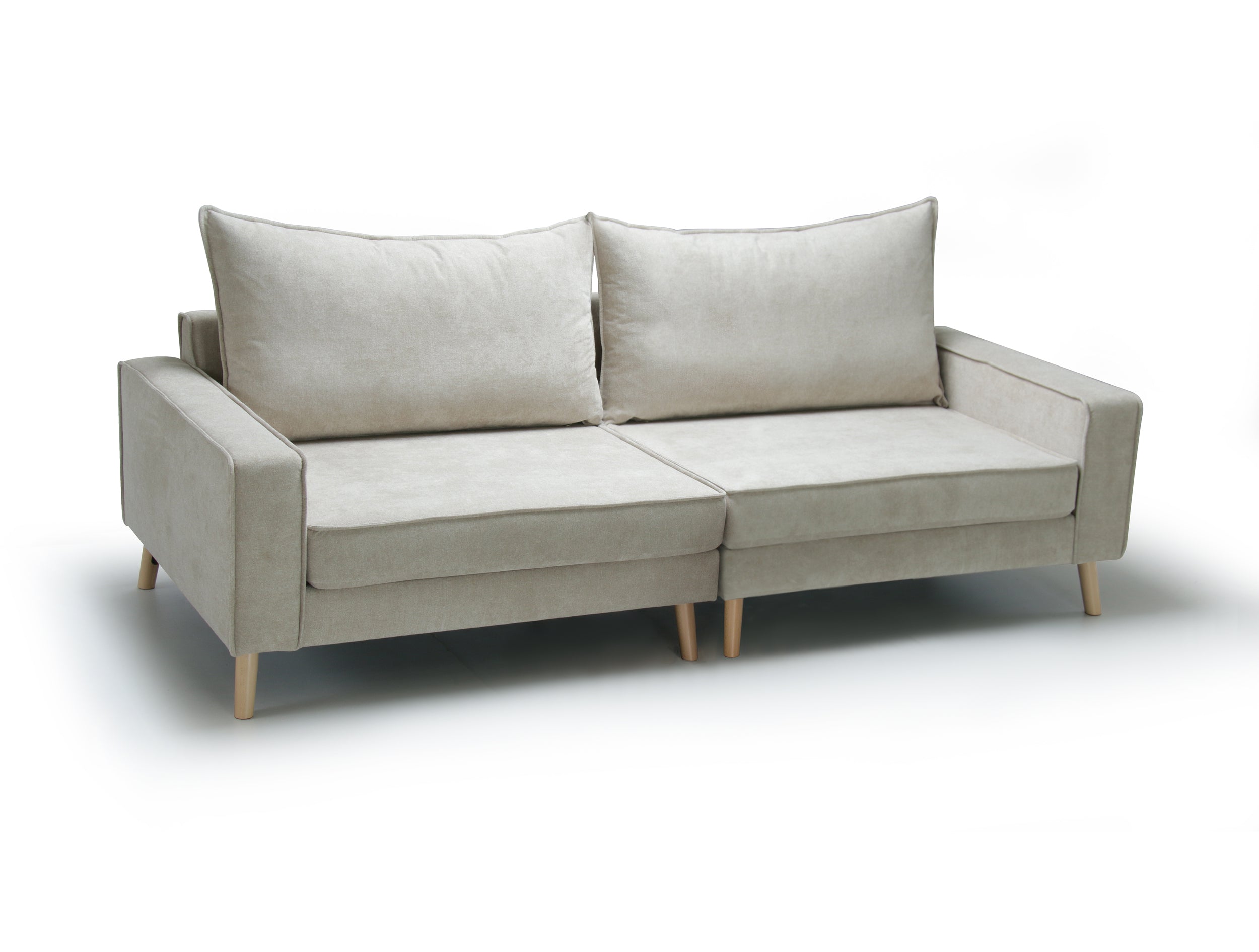 Beige, two seats sofa Lucas, on a white background - front view.