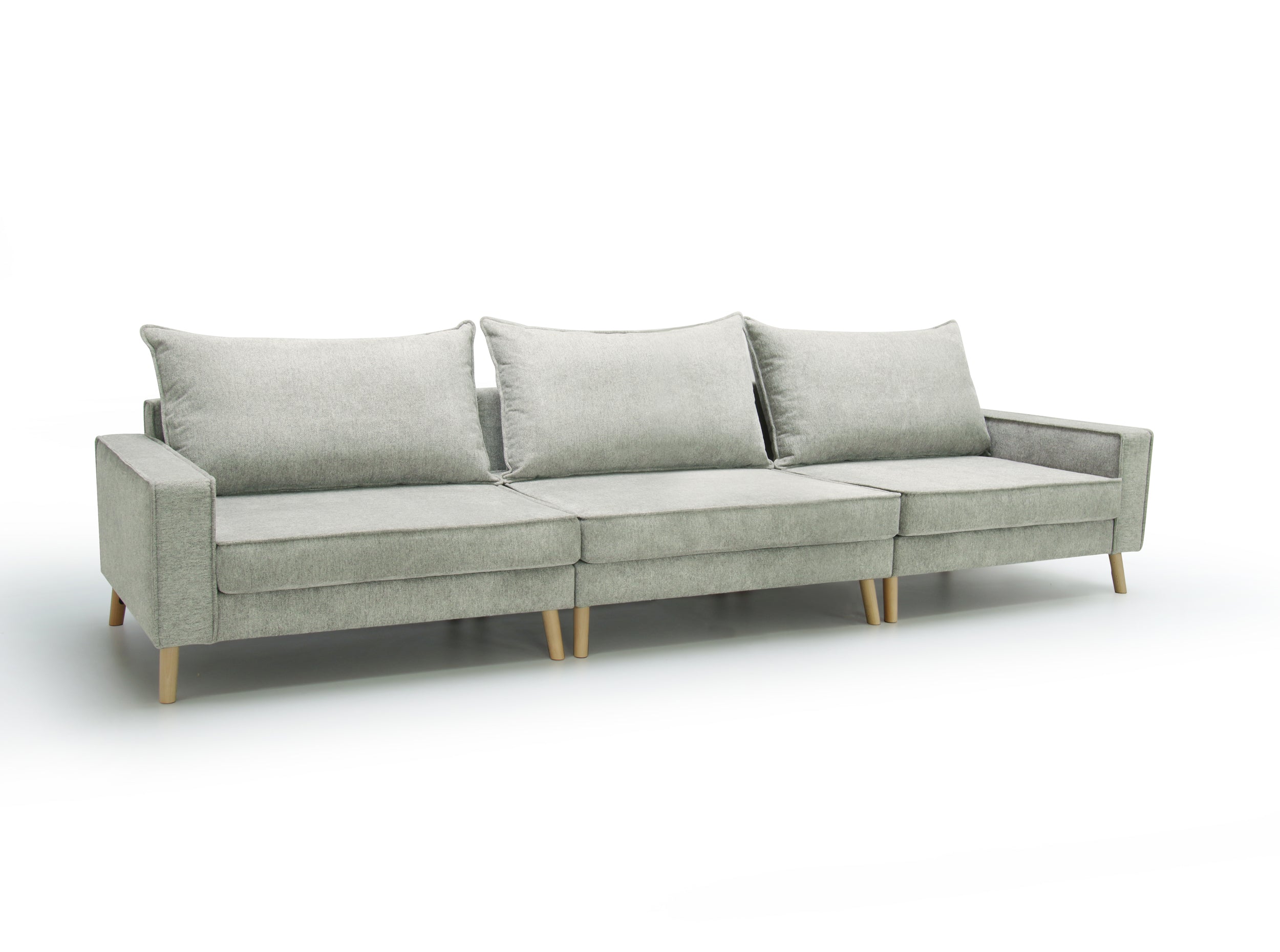 Beige, three seats sofa Lucas, on a white background - front view.