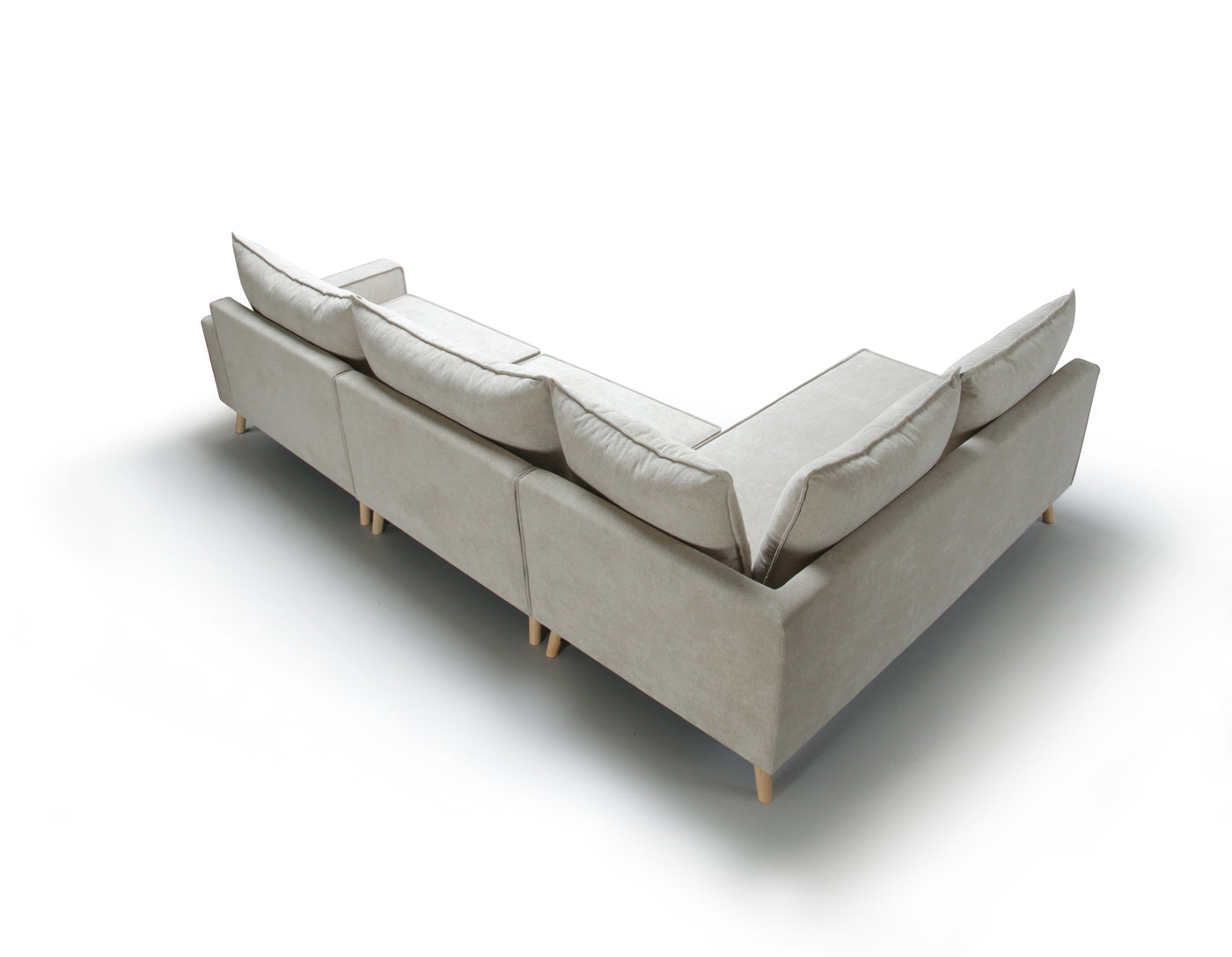 Beige, right side corner sofa Lucas, on a white background - top back view.
