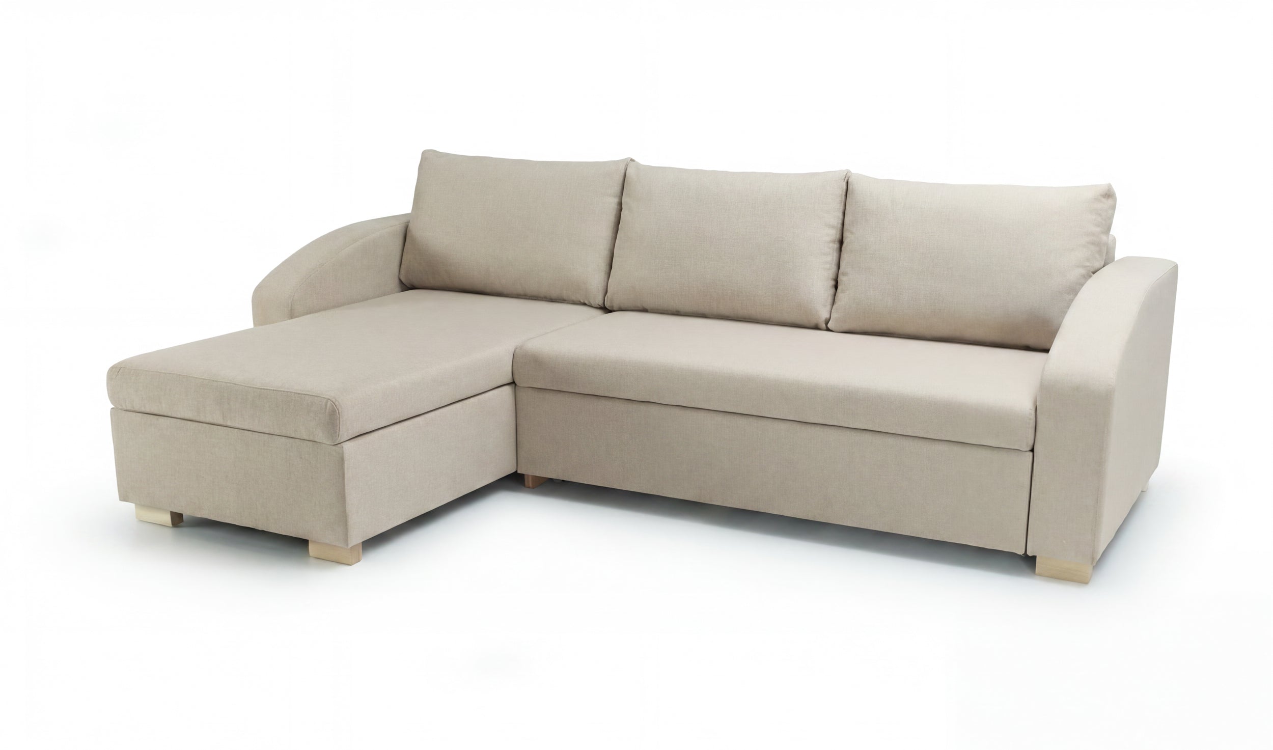 Max - left side corner sofa in beige upholstery on a white background
