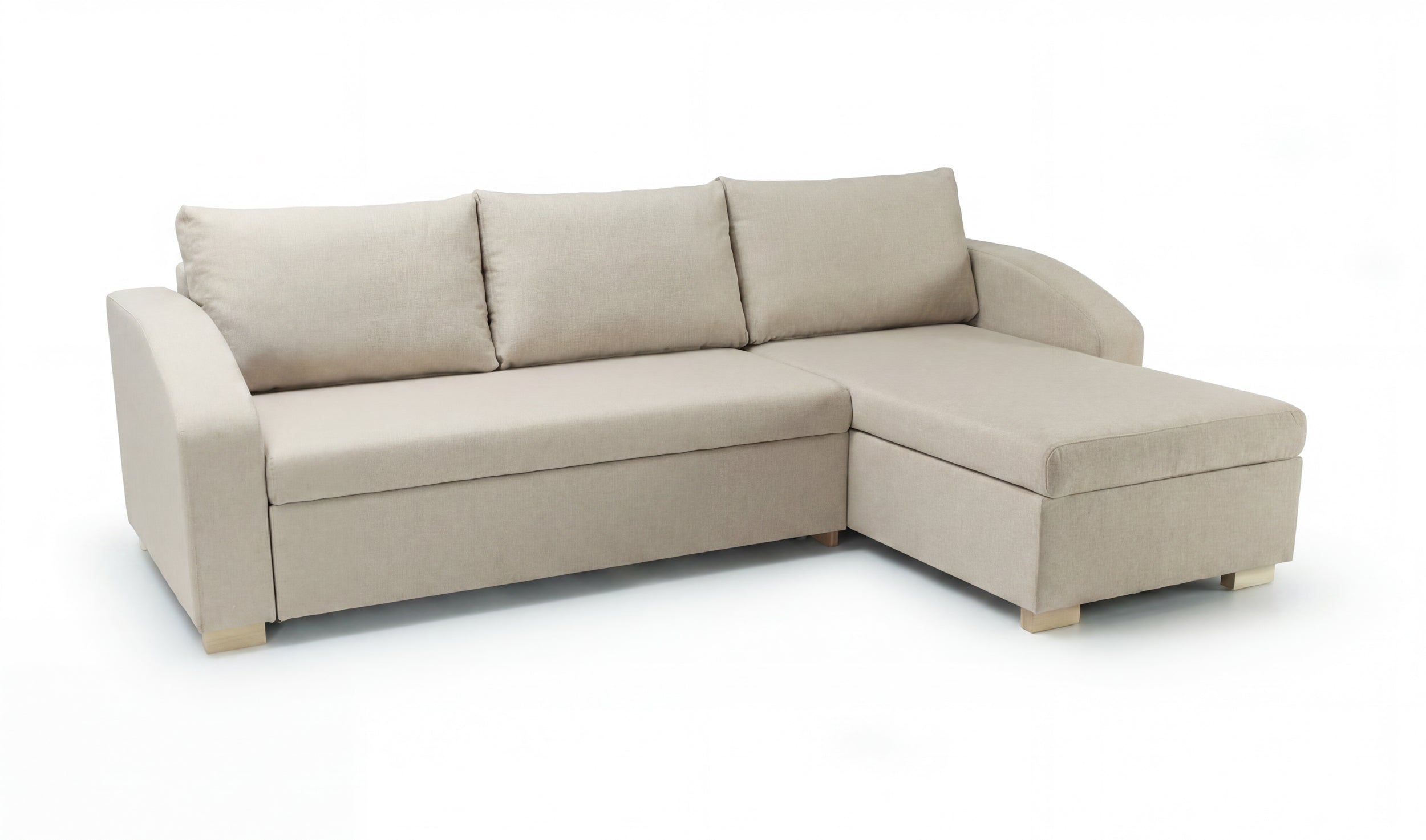 Max - right side corner sofa in beige upholstery on a white background