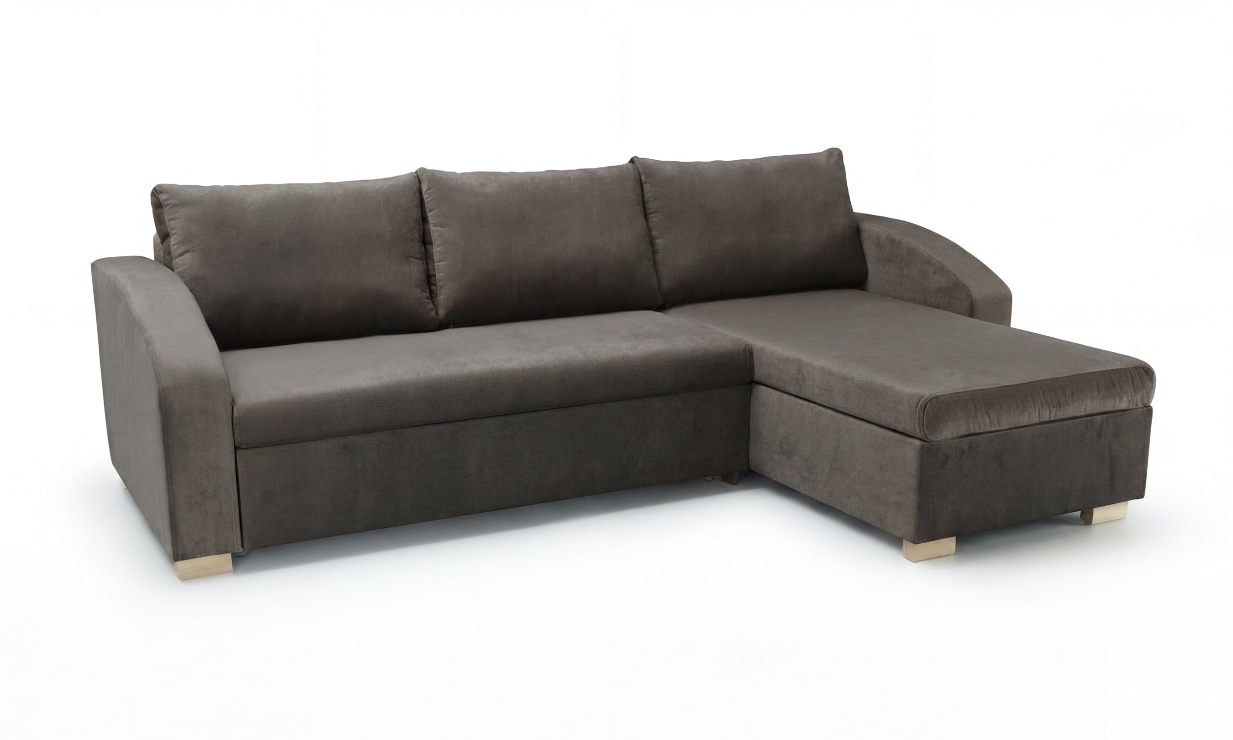 Max - right side corner sofa in dark brown upholstery on a white background