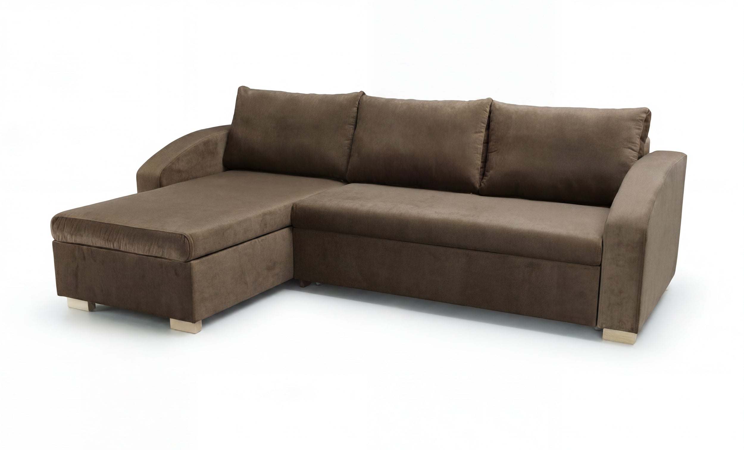 Max - left side corner sofa in  brown upholstery on a white background