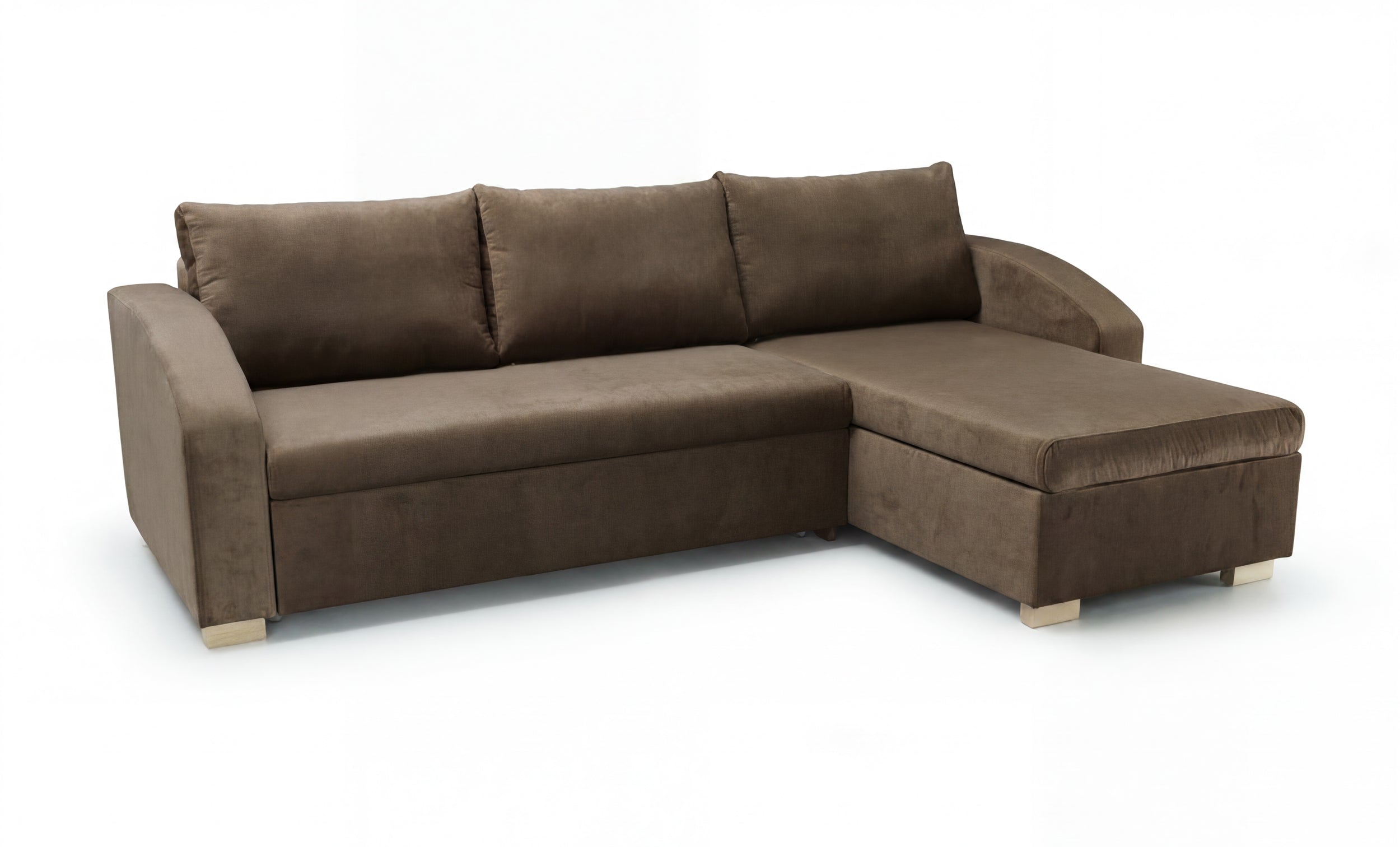 Max - right side corner sofa in brown upholstery on a white background