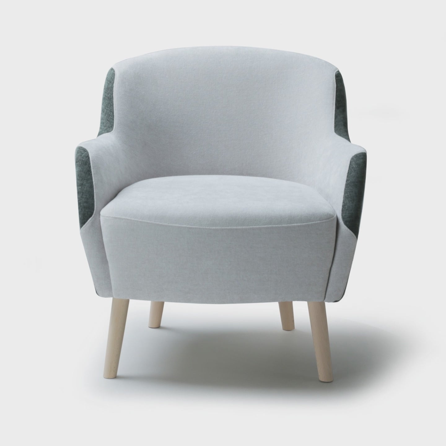 Video of modern armchair Lola with dark green and white design on a white background, rotating from front view to side view