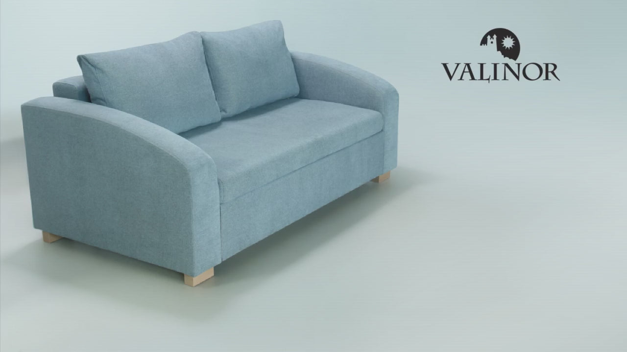 Video of blue MAX extended sofa bed on a white background